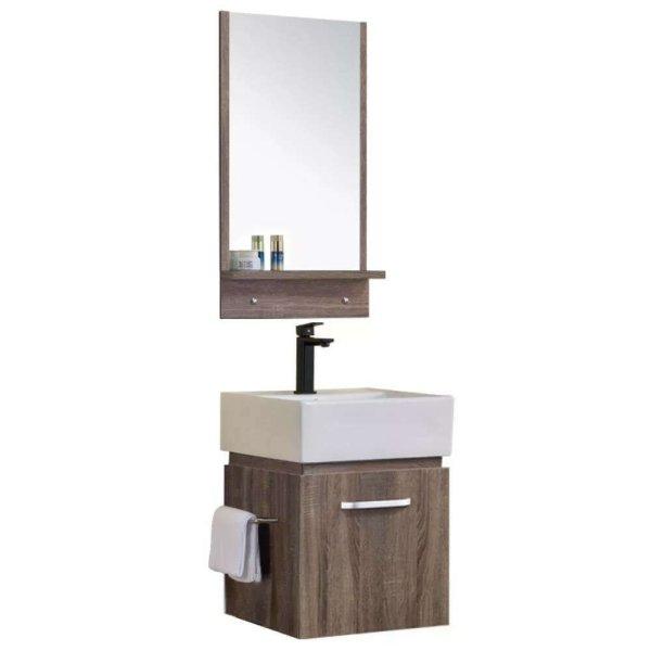 Capri Wood 45 komplett fürdőszoba bútor fali mosdószekrénnyel, kerámia
mosdóval és tükörrel