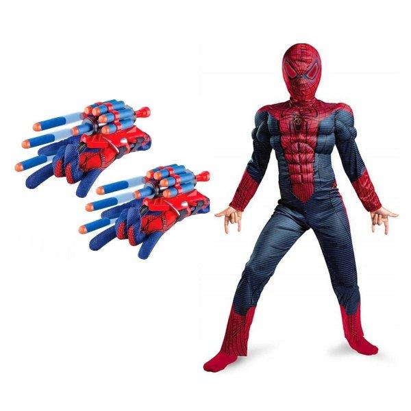 Spiderman KidMania® jelmez szett izmokkal és két indítókesztyűvel
szivacsos tapadókoronggal 5-7 éves gyerekeknek 110 - 120 cm