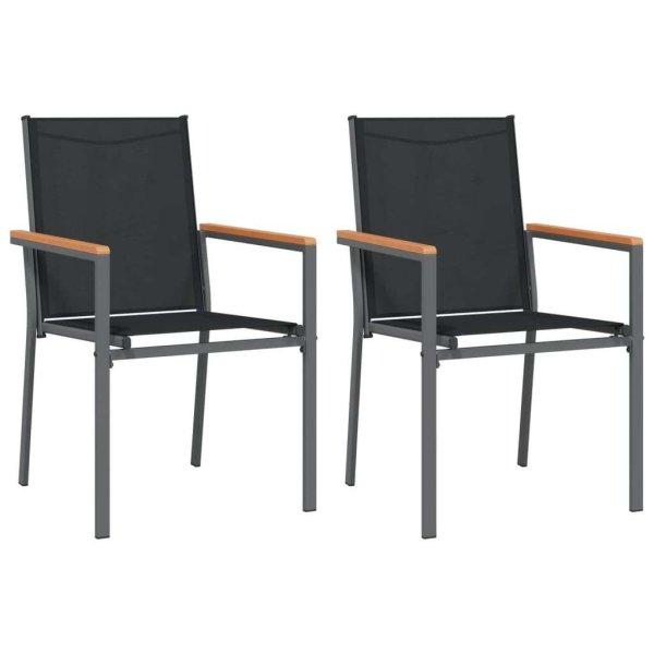2 db fekete textilén és acél kerti szék 55 x 61,5 x 90 cm