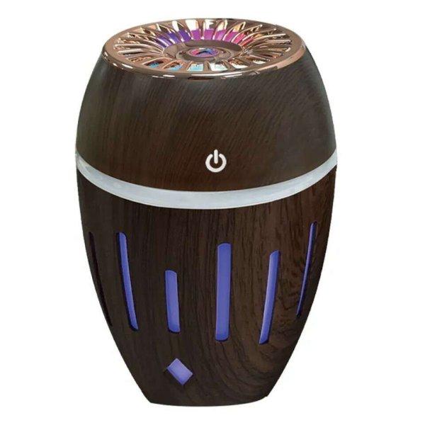 Mini ultrahangos párásító 300ML hideg gőzzel, aromaterápia otthonra,
autó, LED lámpával, sötét fa árnyalattal