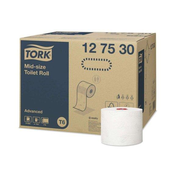 Toalettpapír 2 rétegű duplatekercses átmérő: 13,2 cm 100 m/tekercs 27
tekercs/karton Mid-size T6 Tork_127530 fehér