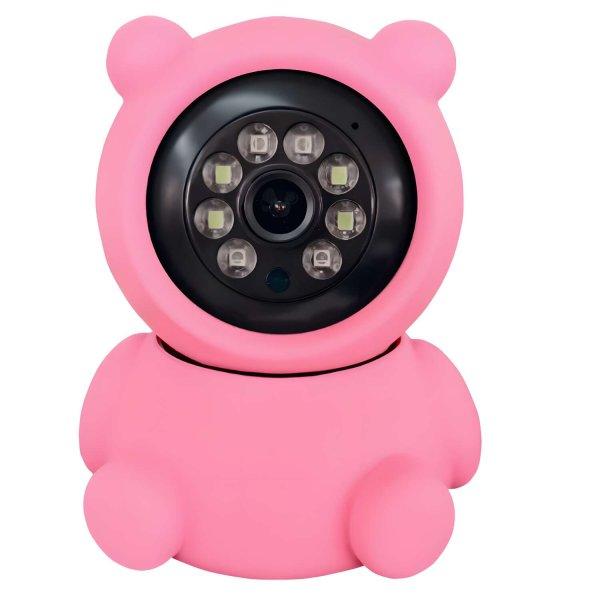 Kémfigyelő kamera, Zadabso®, vezeték nélküli, Full HD 2MP, automatikus
nyomkövetés, éjjellátó, audio-video, kétirányú hang, automatikus
forgatás, 1920x1080 felbontás, mozgásérzékelő, medve, rózsaszínű