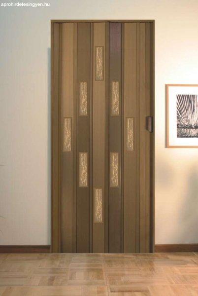 PVC összecsukható ajtó, 100x203cm, 8 ablakkal, dió színű