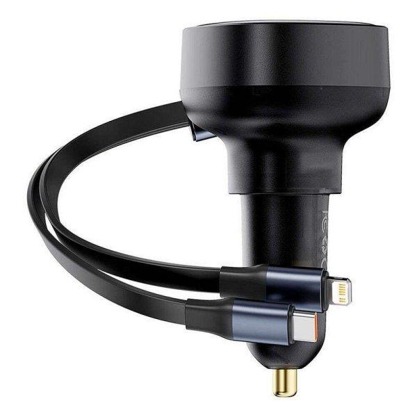 BASEUS autós töltő Enjoyment Pro 60W USB + behúzható kábel 2in1 (Type-C +
Lightning 8-pin) CCTXP-UCL