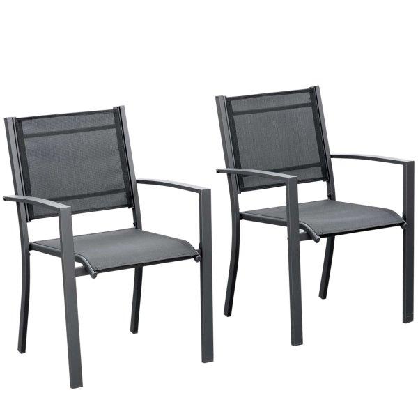 2db kerti szék készlet, Outsunny, Vas/Textil, 64x58x87cm, Fekete