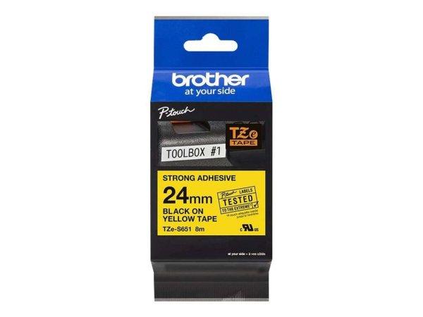 BROTHER TZES651 24mm BLACK ON YELLOW ADH
