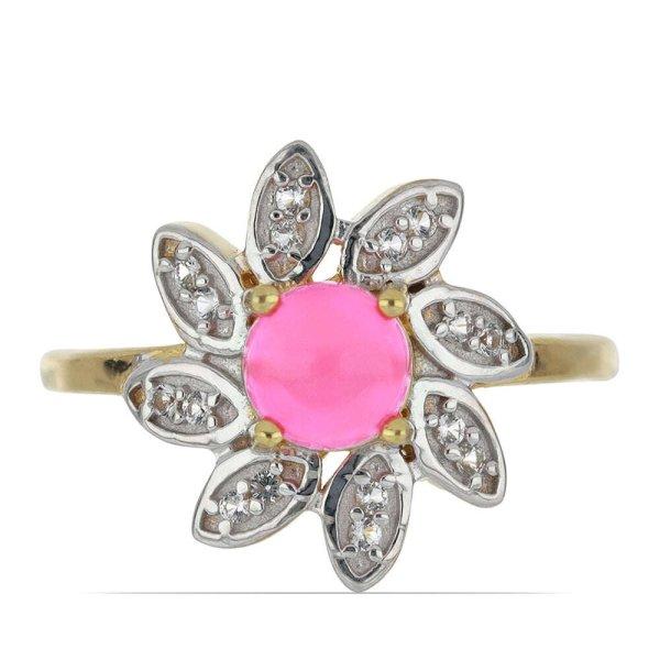 Arannyal Bevont Ezüst Gyűrű Pink Opállal és Fehér Topázzal, Méret: 54-55