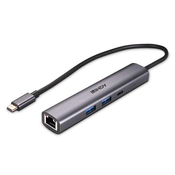 Lindy 43385 USB Type-C / USB Type-A 3.2 Gen2 HUB + RJ45 (3 port)