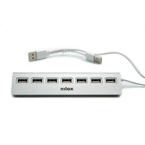 USB elosztó Nilox NXHU7ALU2 Fekete Szürke