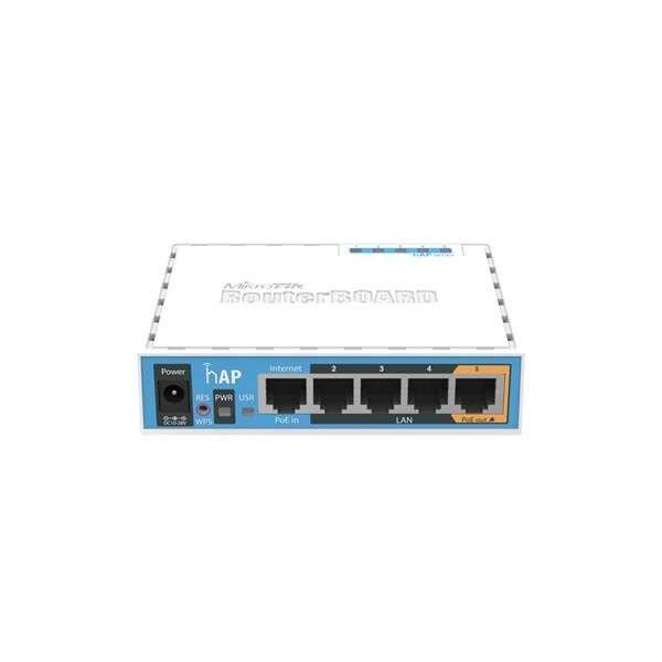 Mikrotik (RB951Ui-2nD) hAP router, 4x 10/100 LAN, 2.4Ghz, wireless-b/g/n,
integrált antenna, passzív PoE