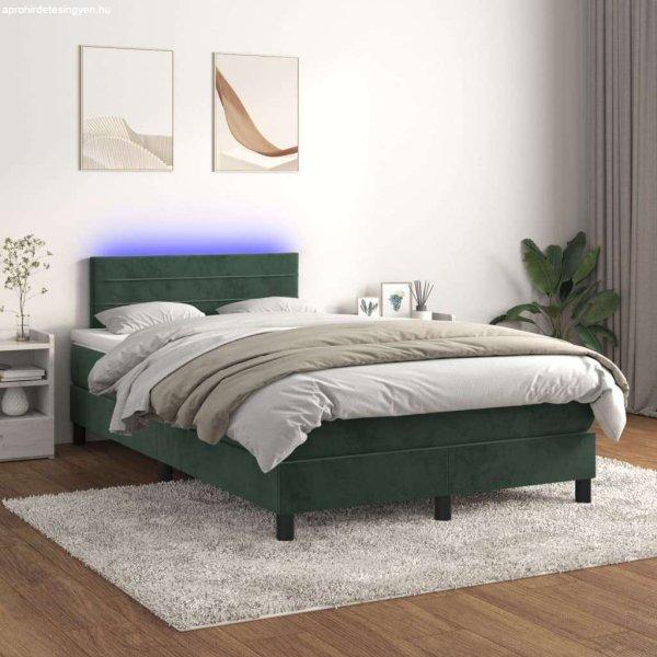 vidaXL sötétzöld bársony rugós és LED-es ágy matraccal 120x200 cm