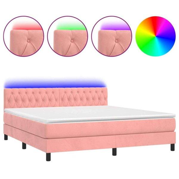 Rózsaszín bársony rugós és led-es ágy matraccal 180x200 cm