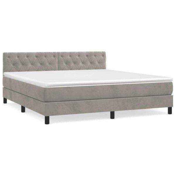 Világosszürke bársony rugós ágy matraccal 160x200 cm