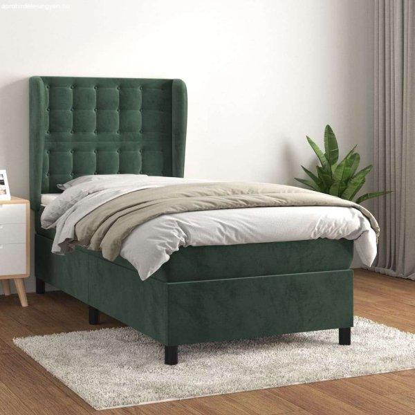 vidaXL sötétzöld bársony rugós ágy matraccal 90 x 200 cm
