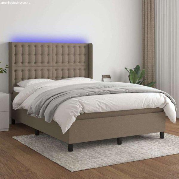 vidaXL tópszínű szövet rugós és LED-es ágy matraccal 140x190cm