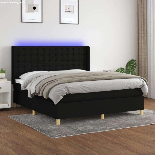 vidaXL fekete szövet rugós és LED-es ágy matraccal 160x200 cm