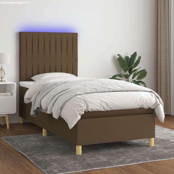 vidaXL barna szövet rugós és LED-es ágy matraccal 90x190 cm