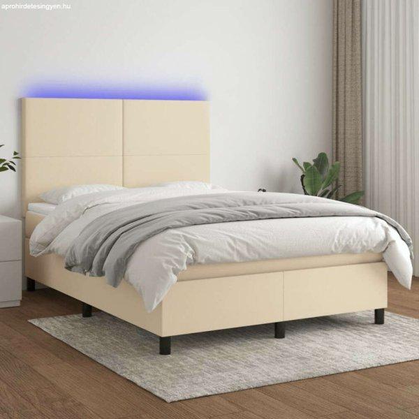 vidaXL krémszínű szövet rugós és LED-es ágy matraccal 140x190cm