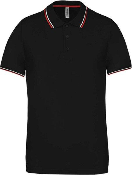 Kariban kontrasztcsíkos férfi rövid ujjú galléros piké póló KA250,
Black/Red/White-L