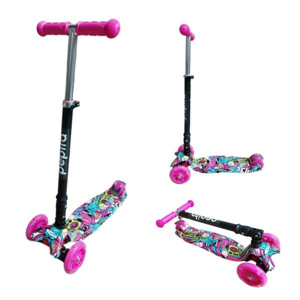 Pepita összecsukható háromkerekű Roller - LED-es kerék, állítható
kormánymagasság #rózsaszín