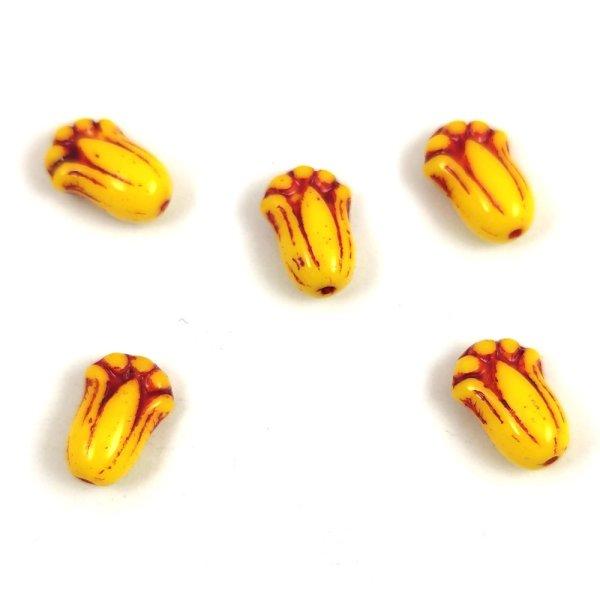 Tulip Bud - cseh préselt üveggyöngy - Sunflower Red - 12x8mm