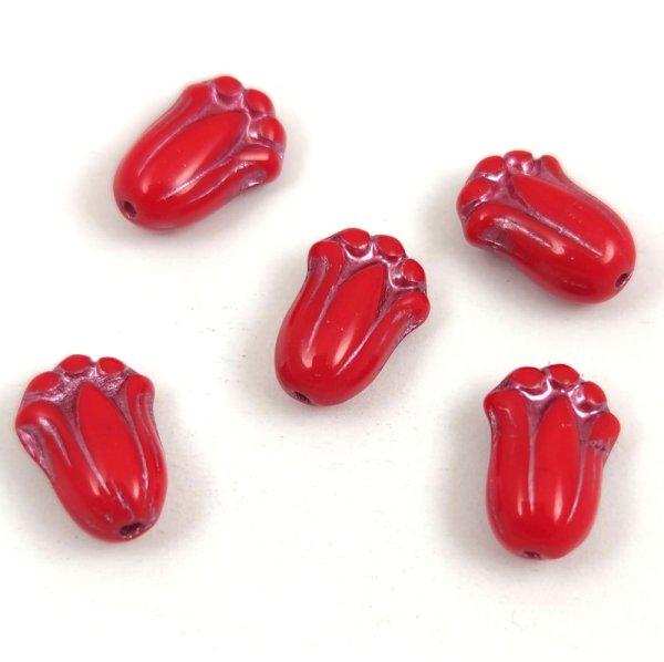 Tulip Bud - cseh préselt üveggyöngy - Red Violet - 12x8mm
