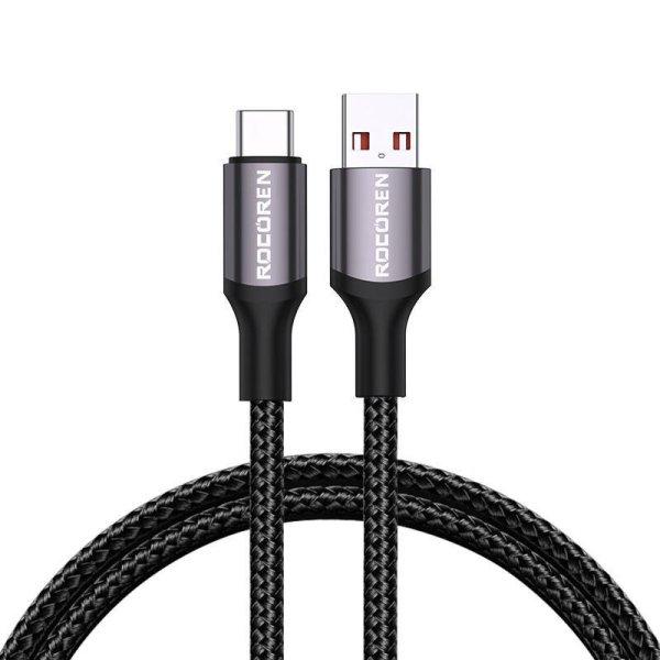Gyorstöltő kábel Rocoren USB-A - USB-C Retro Series 1m 3A (szürke)