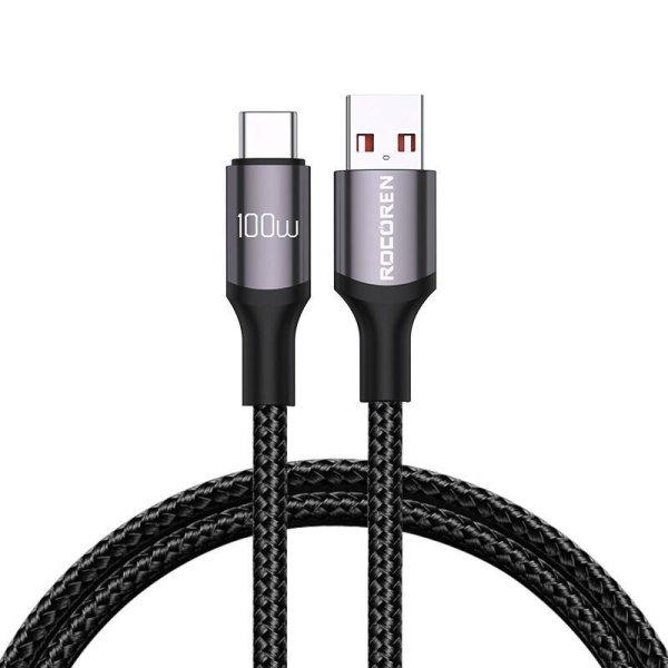 Gyorstöltő kábel Rocoren USB-A – USB-C Retro Series 1m 100W (szürke)