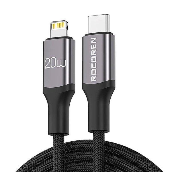 Rocoren USB-C gyorstöltő kábel a Lightning Retro sorozathoz 1 m (szürke)