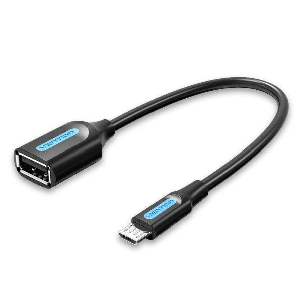 Vention micro USB-B 2.0/M -> USB-A/F, 0,15m, (OTG, fekete, PVC), kábel