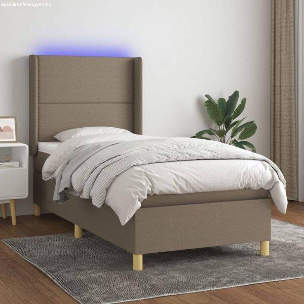Tópszínű szövet rugós és LED-es ágy matraccal 100x200 cm