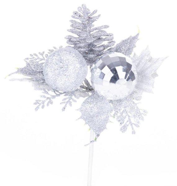 MagicHome karácsonyi ág, almával, ezüst, 15 cm