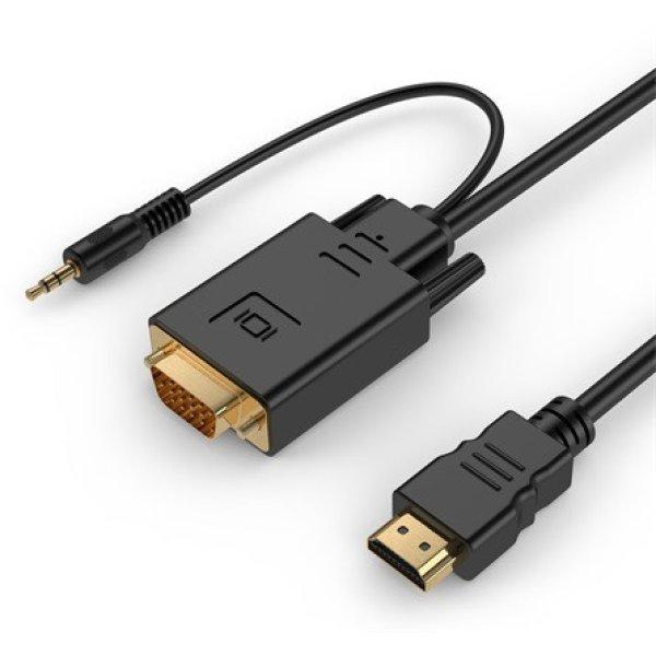 Gembird HDMI -> VGA Jack stereo 3,5mm M/M video jelkábel 1.8m fekete