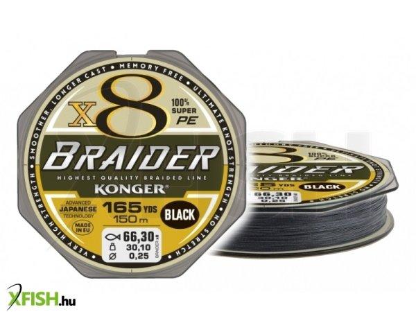 Konger Braider X8 Black Fonott Zsinór 150m 0,16mm 18,8Kg