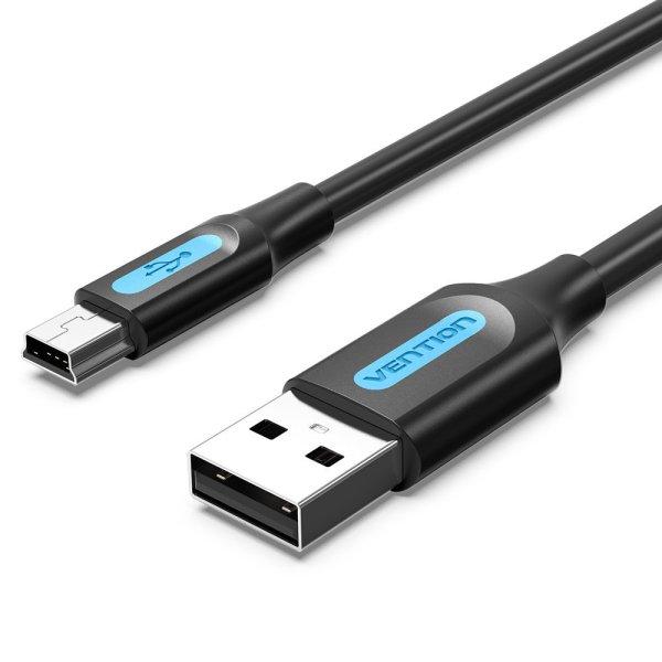 Vention USB-A 2.0/M -> mini USB-B/M, 1m, (PVC,fekete), kábel