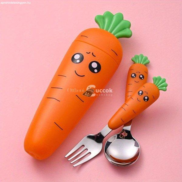 Répa alakú evőeszköz szett kisgyerekeknek - - Narancssárga