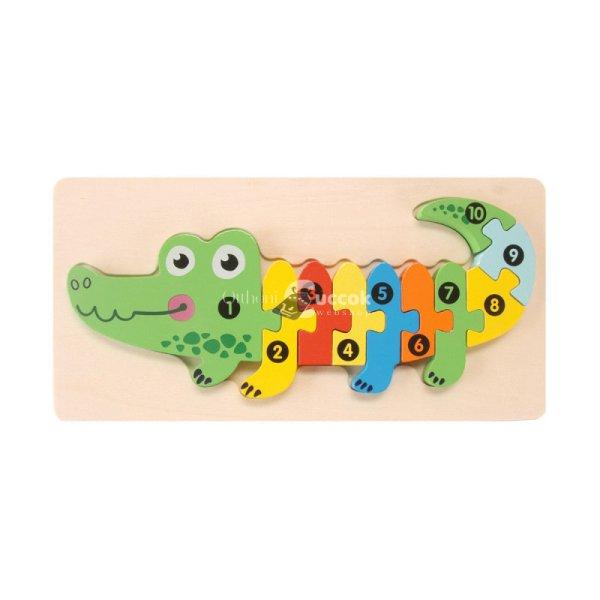 3D-s Montessori fa puzzle játék - krokodil