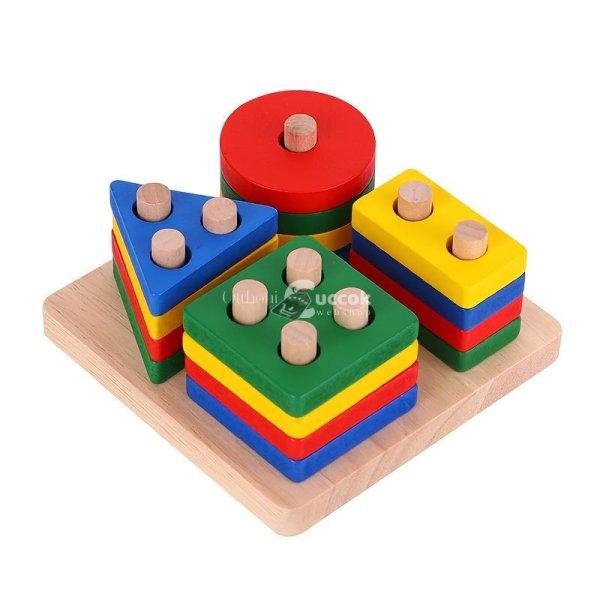 Montessori geometriai formaválogató játék - Élénk színek négyzet alapon