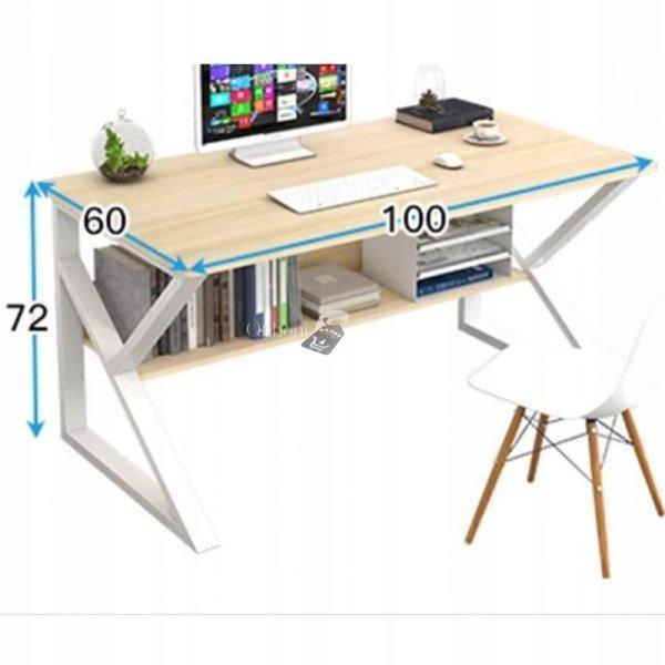 Modern irodai számítógépasztal 100x60cm méretben, polccal - fehér-fekete