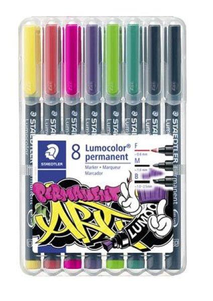 Alkoholos marker vegyes készlet, OHP, STAEDTLER "Lumocolor® 31", 8
különböző szín, 3-féle vonalvastagság