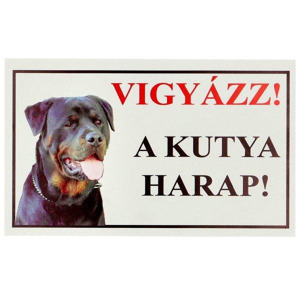 Vigyázz! A kutya harap! PVC tábla Rottweiler  25x15 cm