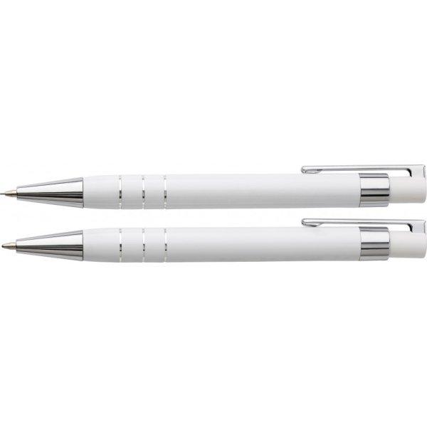 Lakkozott műanyag tollkészlet mágneses tolltartóban, fehér
