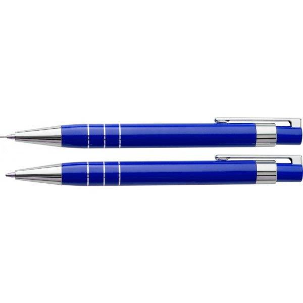 Lakkozott műanyag tollkészlet mágneses tolltartóban, kék