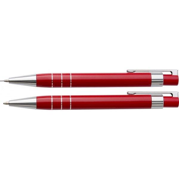 Lakkozott műanyag tollkészlet mágneses tolltartóban, piros