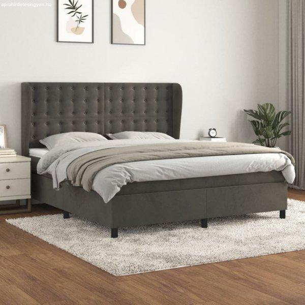 Sötétszürke bársony rugós ágy matraccal 180x200 cm