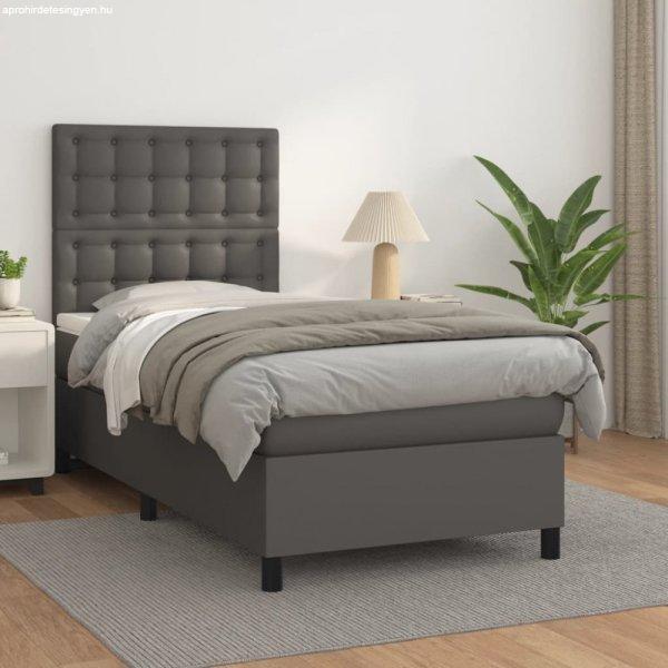 Szürke műbőr rugós ágy matraccal 90x190 cm
