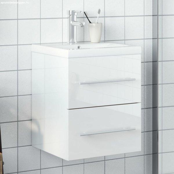 Magasfényű fehér fürdőszobai mosdószekrény mosdókagylóval