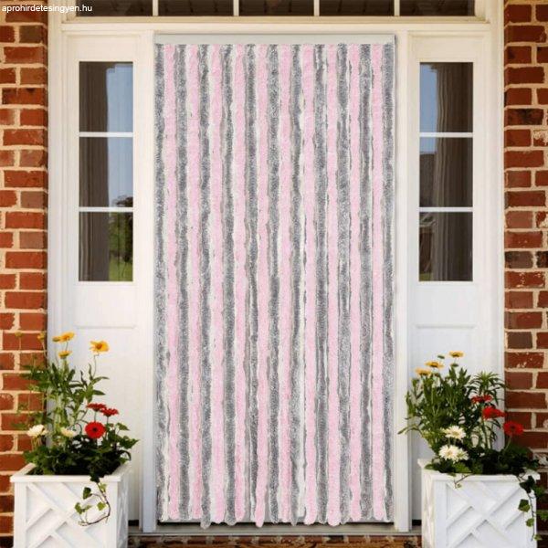 Ezüstszürke és rózsaszín zsenília rovarfüggöny 100 x 200 cm