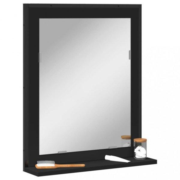 Fekete szerelt fa fürdőszobai tükör polccal 50x12x60 cm