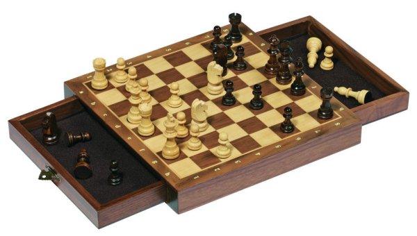 Mágneses fa sakk készlet, fiókos, 26 x 26 cm